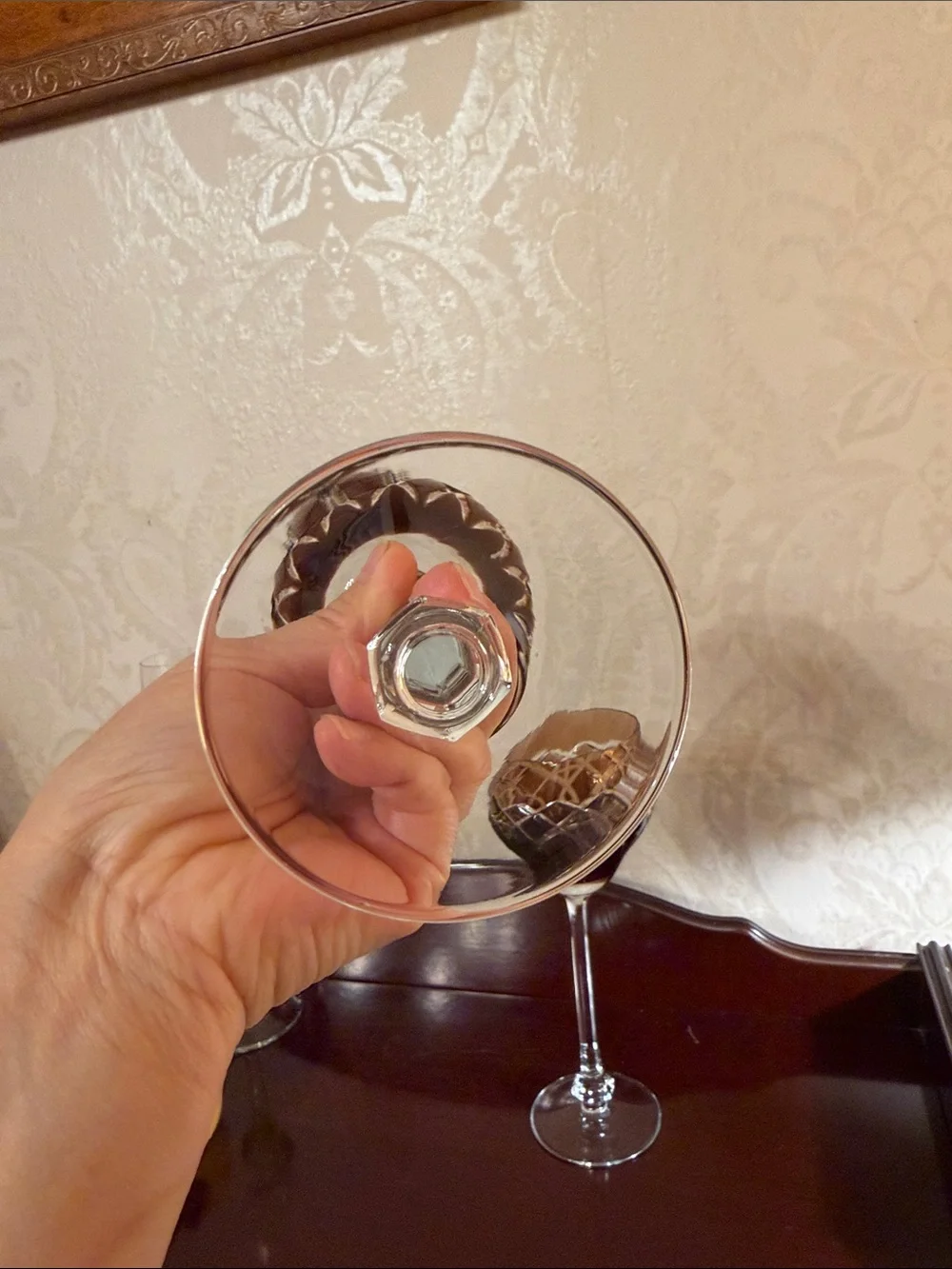 Pair Vintage Cut to clear Glass Wine Goblets